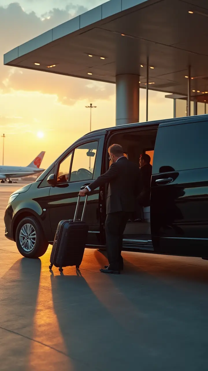 Luxury black Mercedes V-Class for private airport transfer from Nice to Cannes